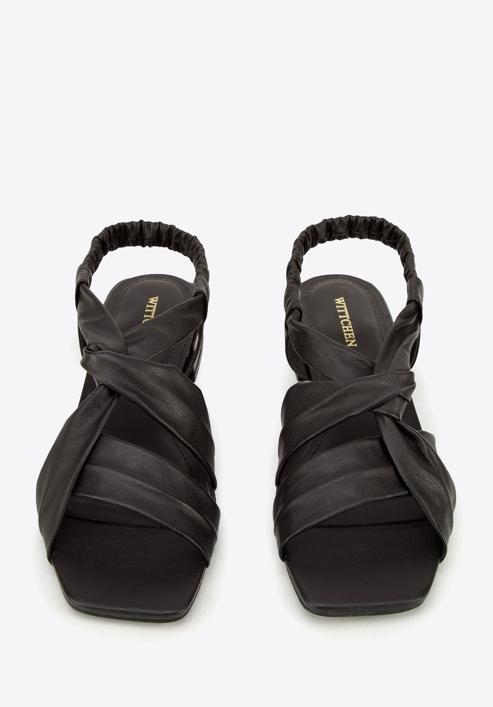 Sandale de damă din piele cu nod și cu toc mic, negru, 94-D-753-1-36, Fotografie 3