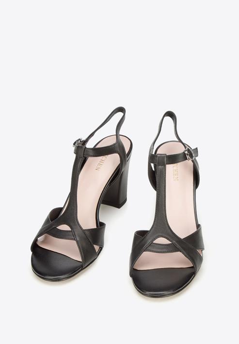 Sandale de damă din piele cu toc, negru, 92-D-958-1-37, Fotografie 2