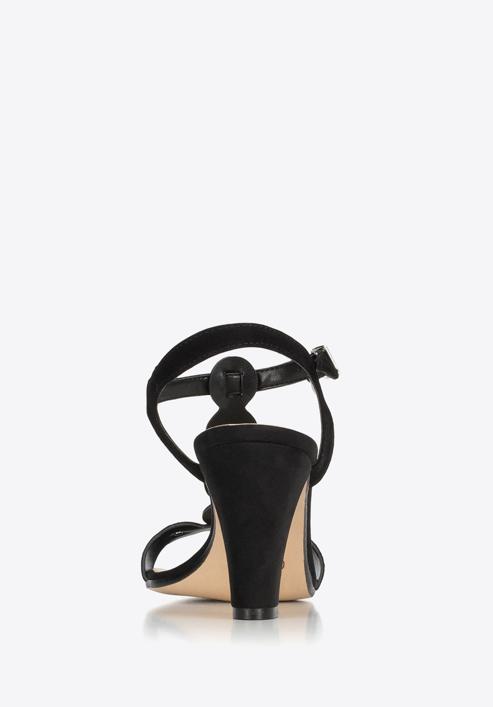 Sandale de dama pe stalp din piele intoarsa cu nituri oglinda, negru, 90-D-403-1-36, Fotografie 6