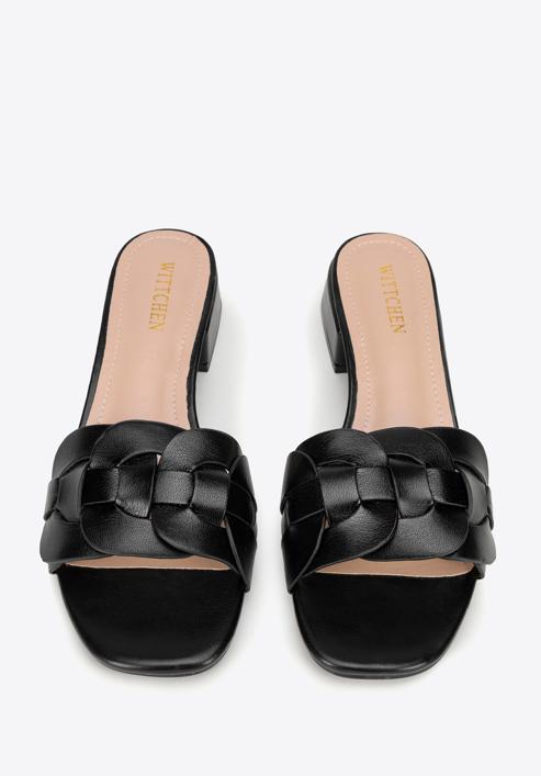 Sandale împletite cu toc mic, negru, 98-DP-201-0-40, Fotografie 3