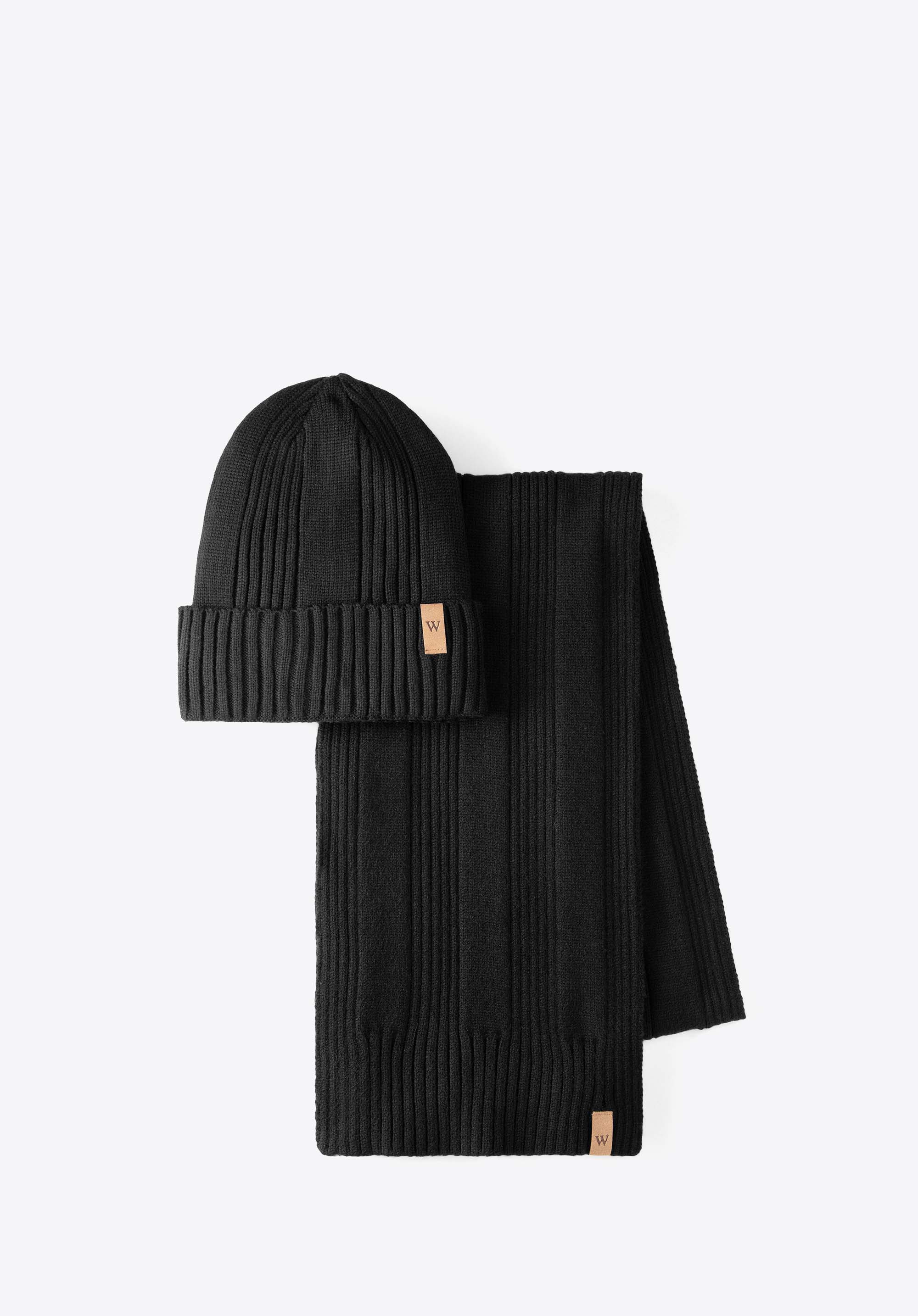 Set căciulă și eșarfă bărbătești din tricot cu nervuri, negru, 103-SF-101-1, Fotografie 1