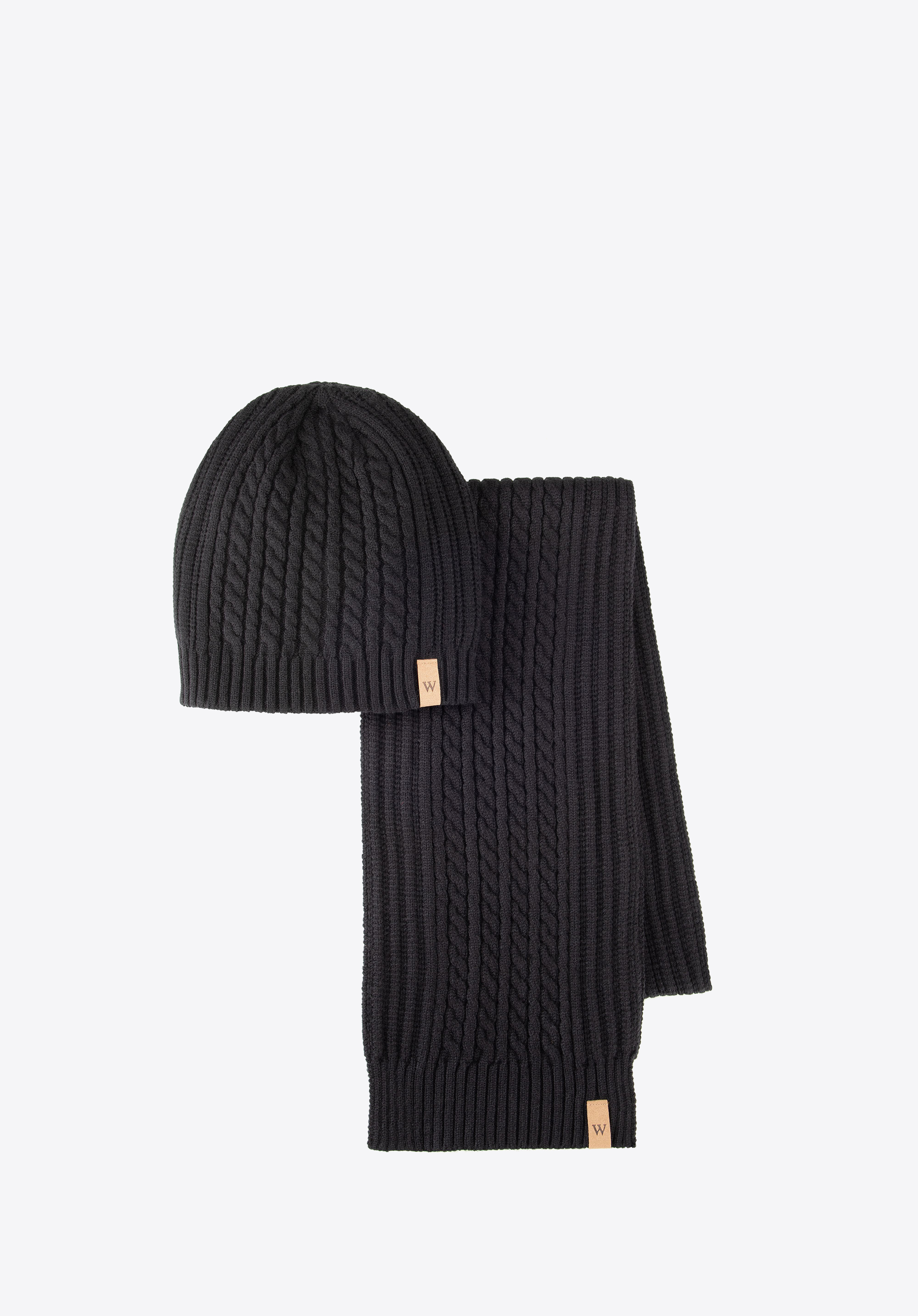 Set căciulă și eșarfă bărbătești din tricot împletit, negru, 103-SF-100-1, Fotografie 1