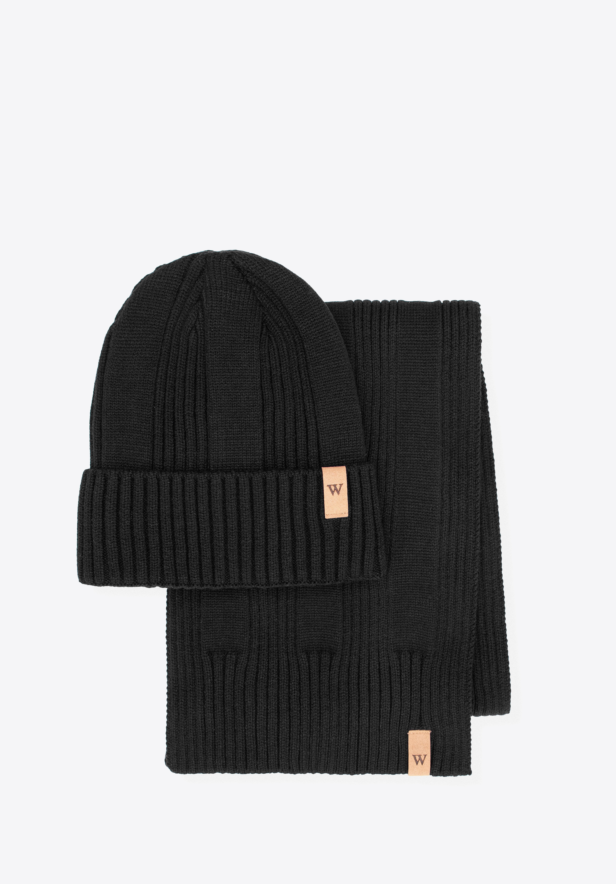 Set clasic de iarnă: căciulă și eșarfă, negru, 101-SF-008-1, Fotografie 1