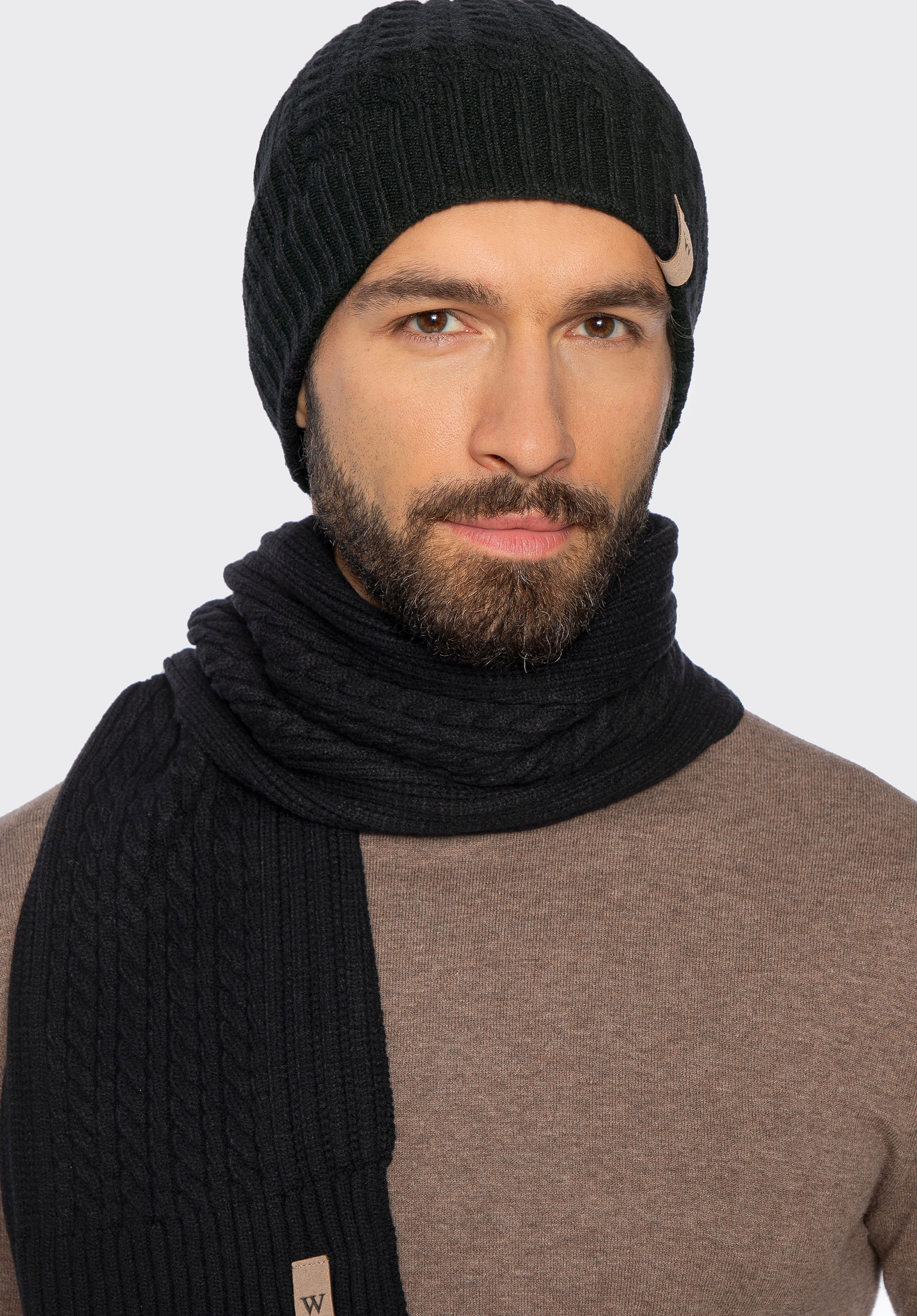 Set clasic de iarnă tricotat cu împletituri, negru, 101-SF-007-1, Fotografie 1