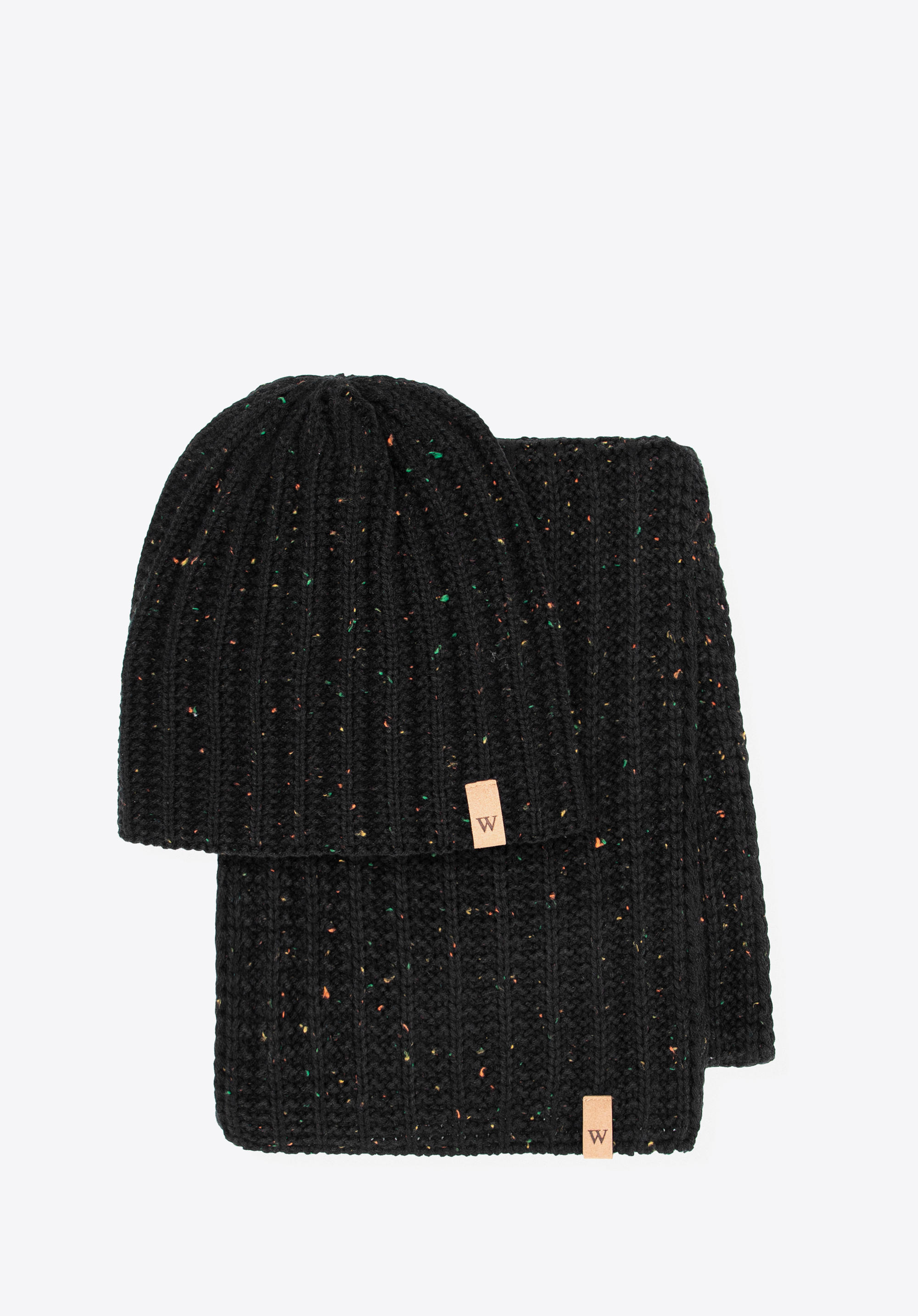 Set de iarnă cu tricotaj gros, negru, 101-SF-003-1, Fotografie 1