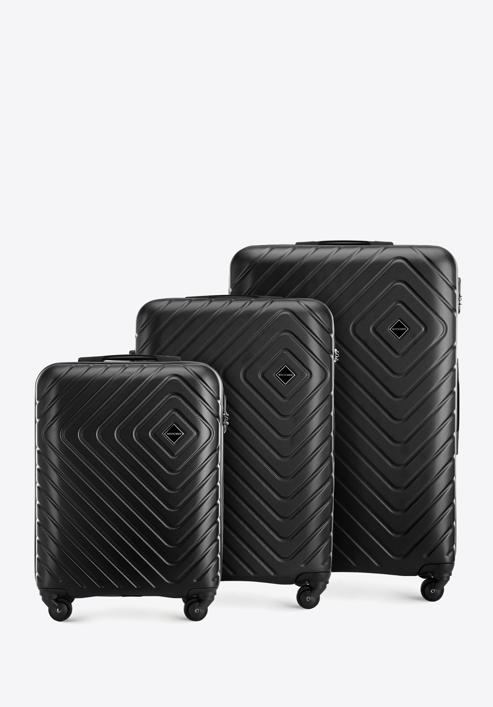 Set de valize din ABS cu model geometric ștanțat, negru, 56-3A-75S-11, Fotografie 1