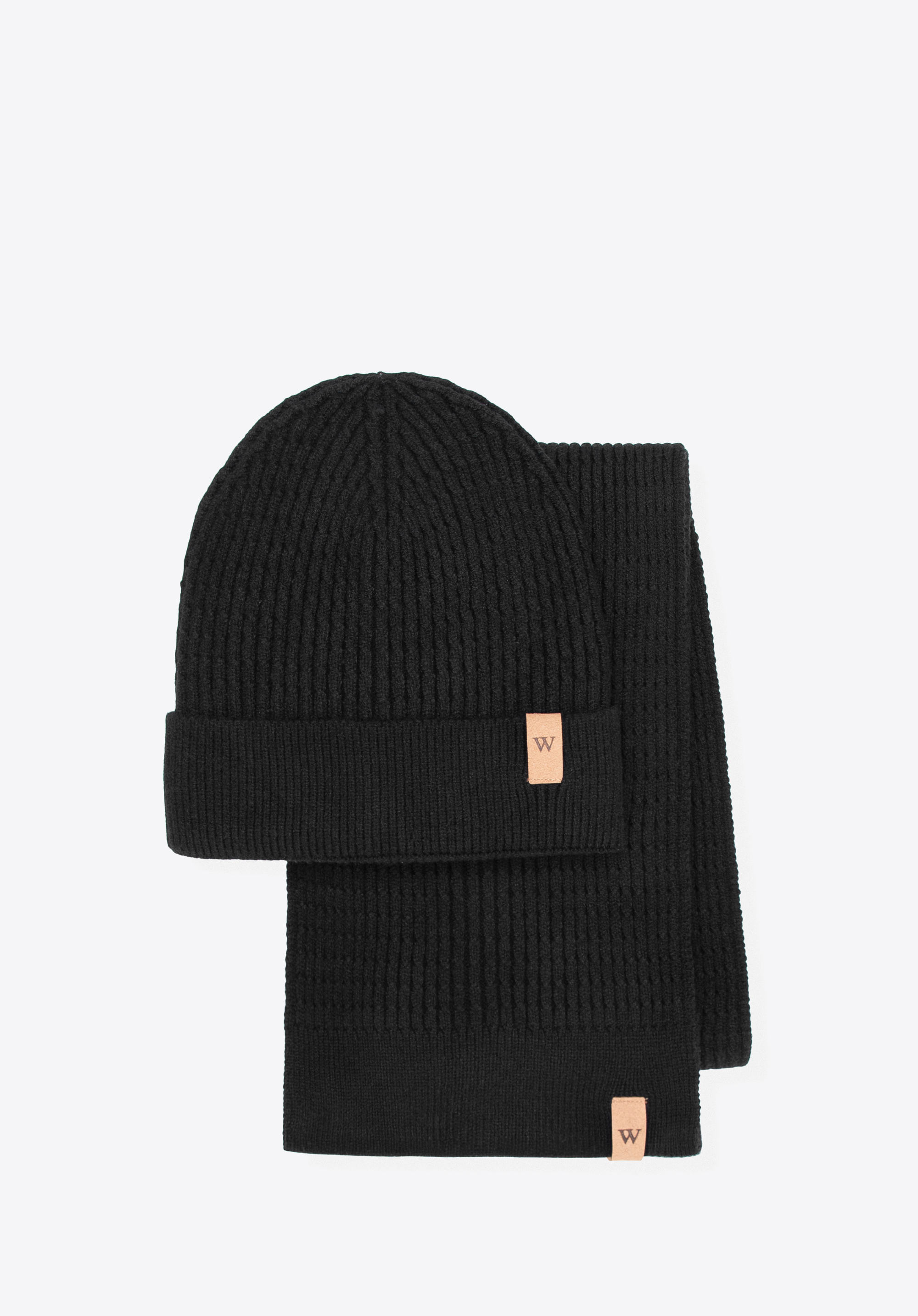 Set unisex de iarnă: căciulă și eșarfă, negru, 101-SF-010-1, Fotografie 1