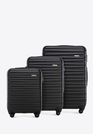 Set valize din ABS, cu dungi orizontale, negru, 56-3A-31S-11, Fotografie 1