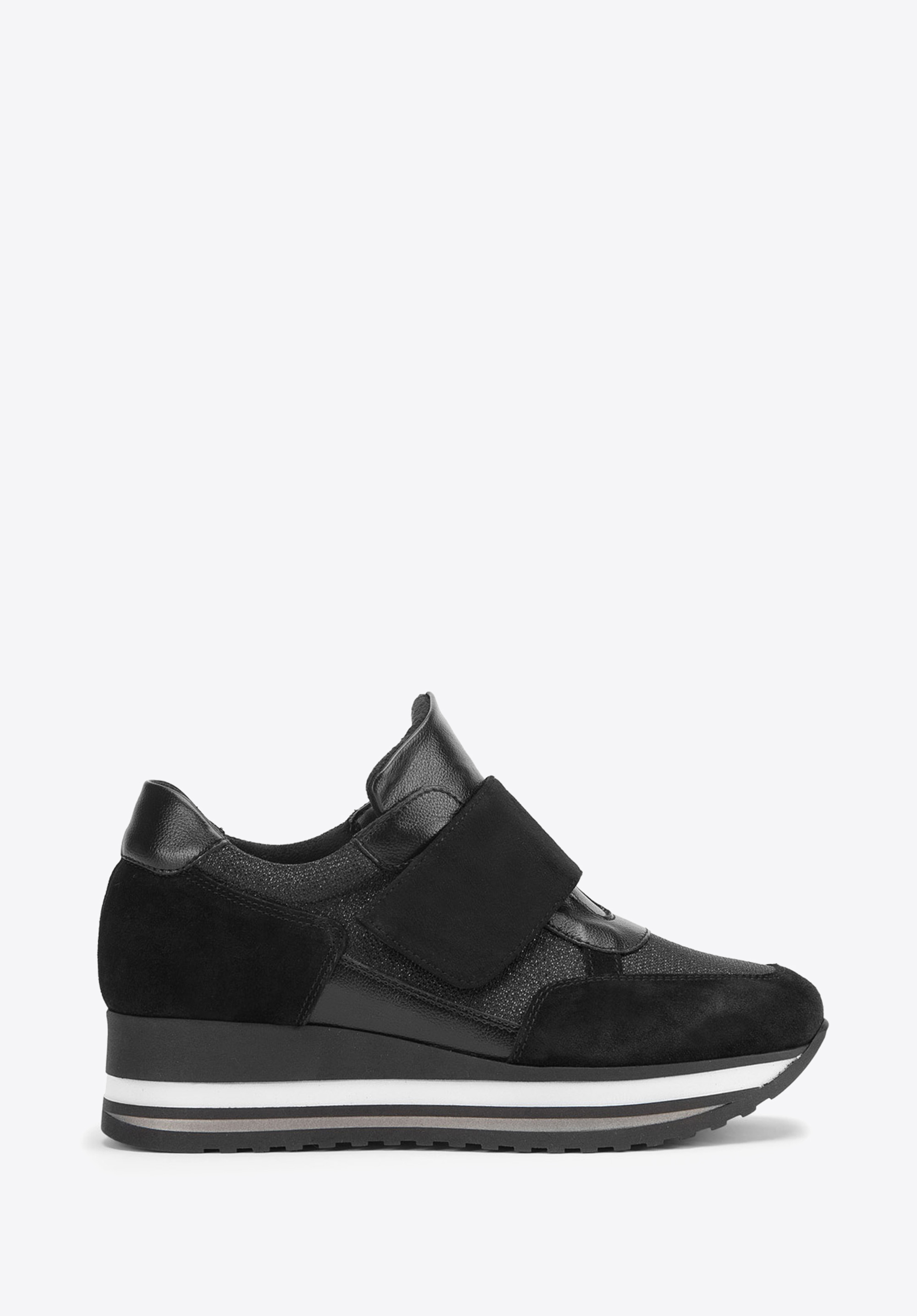 Tenisi dama din piele intoarsa cu velcro pe platforma, negru, 93-D-654-1-39, Fotografie 1
