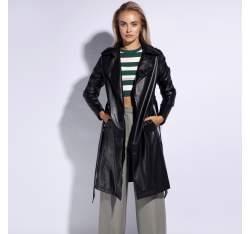 Pardesiu de damă din piele eco, negru, 95-9P-103-1-L, Fotografie 1