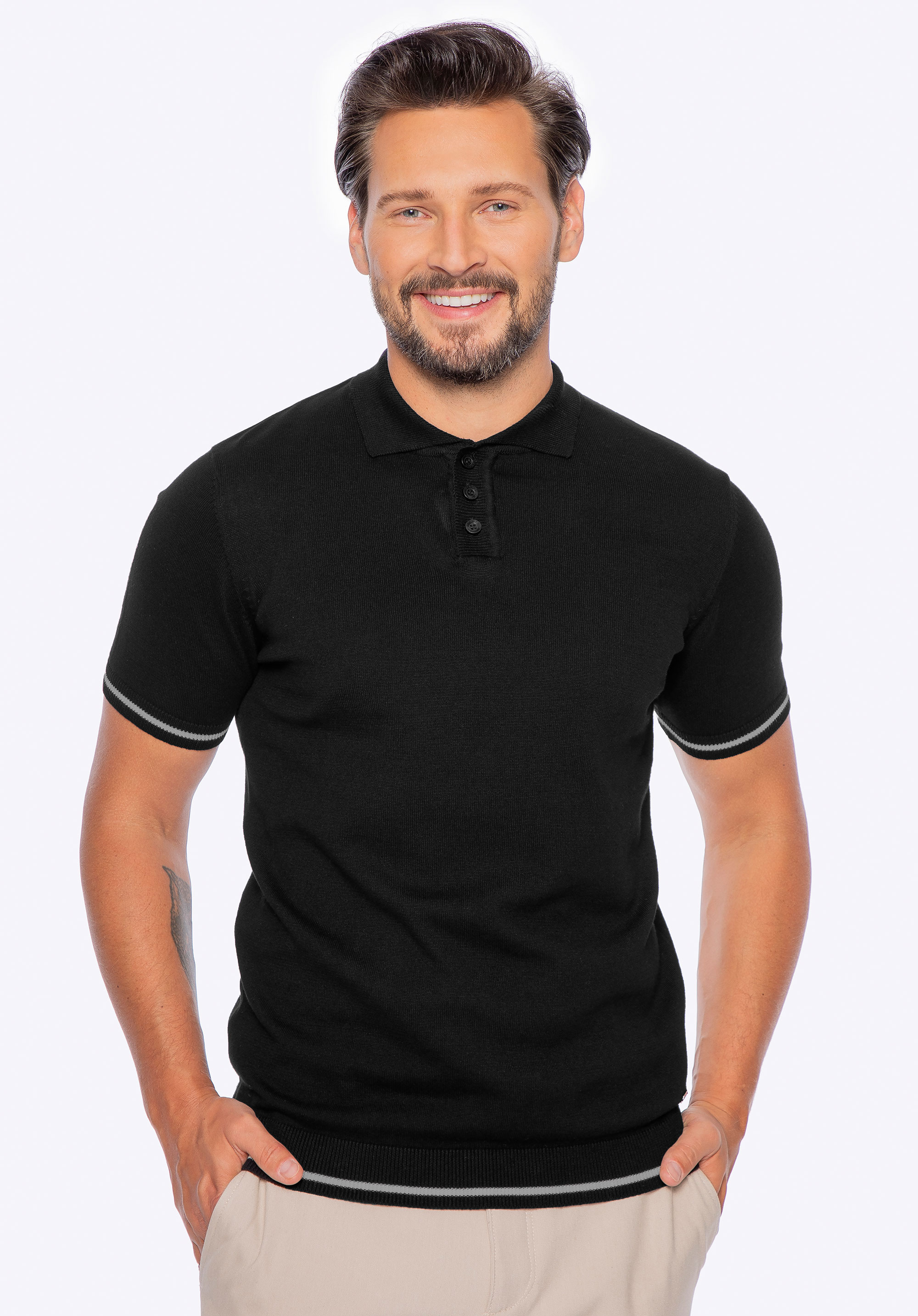 Tricou polo bărbătesc din bumbac cu garnitură contrastantă, negru, M0-99-107-1-L, Fotografie 1