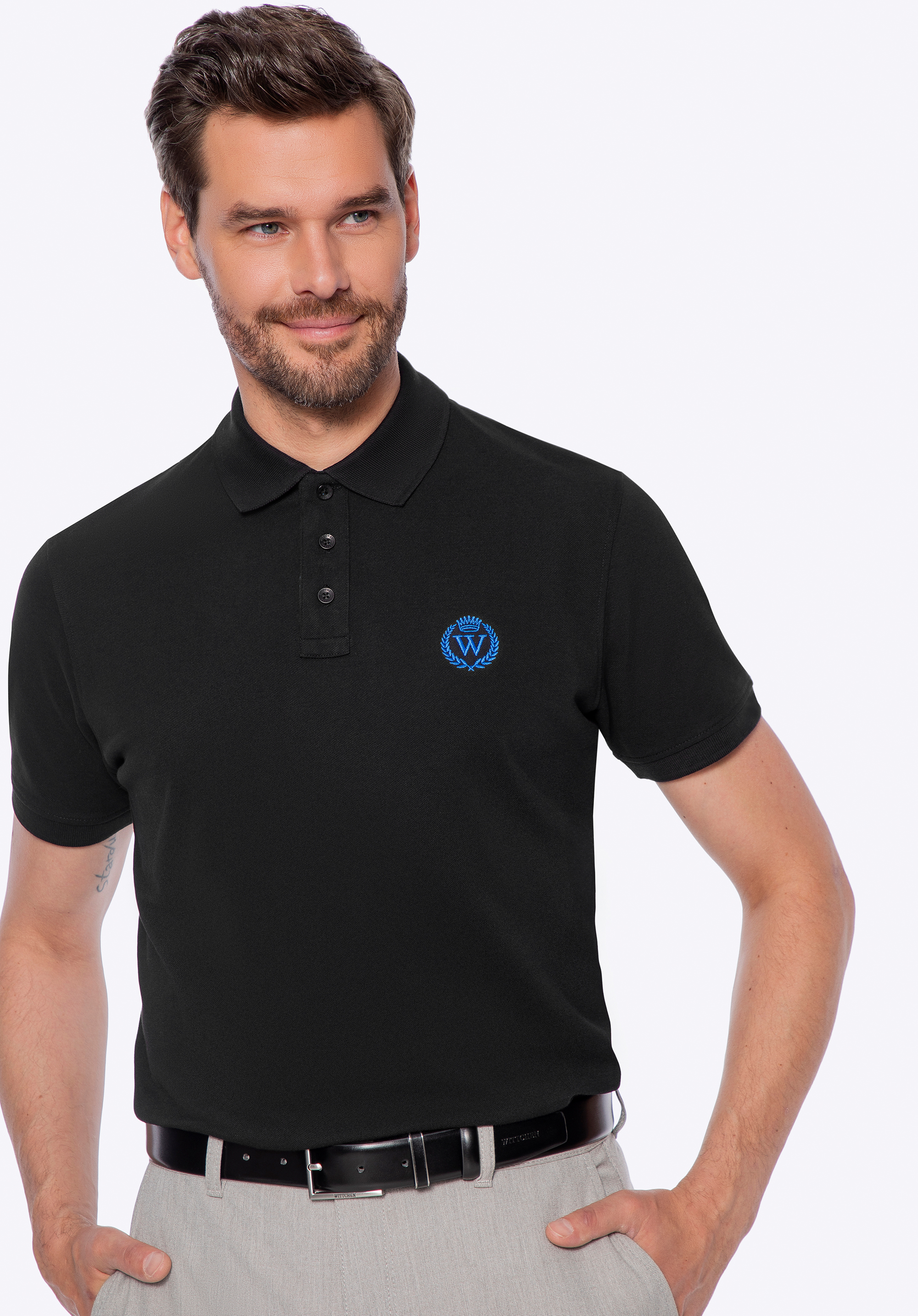 Tricou polo bărbătesc din bumbac cu logo colorat, negru, M0-99-101-1-M, Fotografie 1