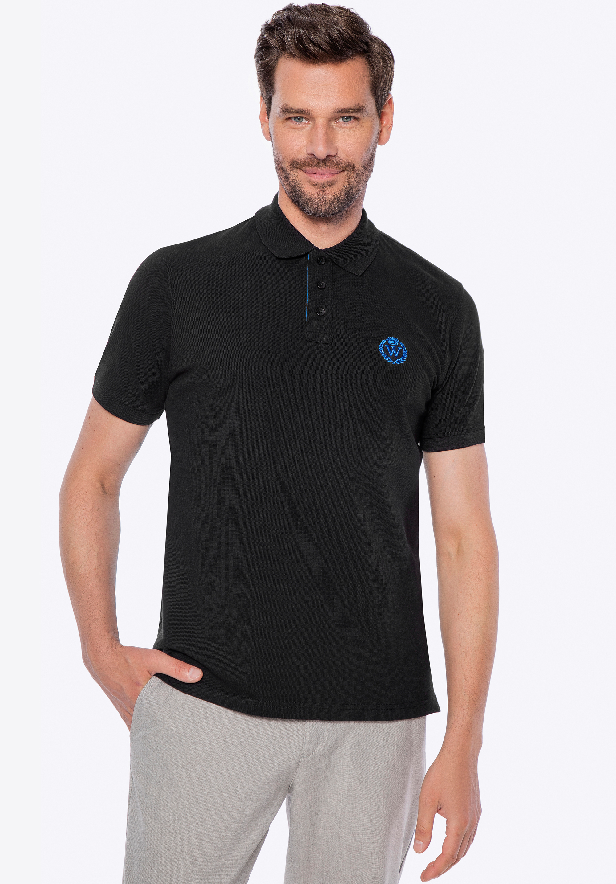 Tricou polo bărbătesc din bumbac cu logo colorat, negru, M0-99-101-1-M, Fotografie 1