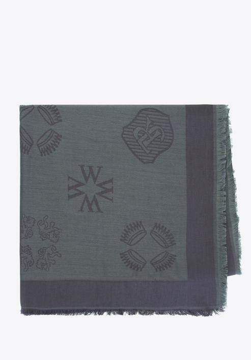 Eșarfă de mătase țesută cu monogramă de damă, negru - turcoaz, 93-7F-008-2, Fotografie 1