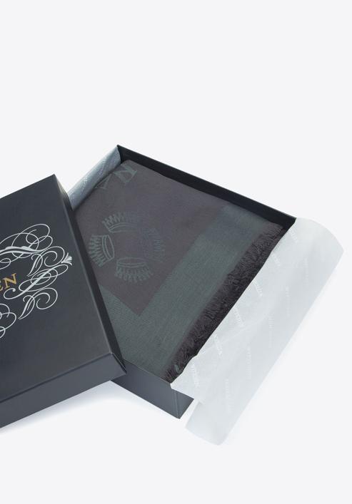 Eșarfă de mătase țesută cu monogramă de damă, negru - turcoaz, 93-7F-008-2, Fotografie 15