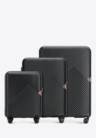 Un set de valize din policarbonat cu dungi, negru, 56-3P-84S-10, Fotografie 1