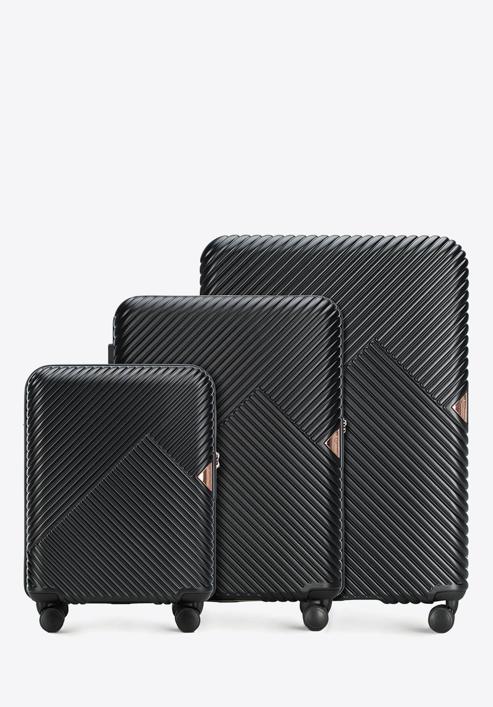 Un set de valize din policarbonat cu dungi, negru, 56-3P-84S-77, Fotografie 1
