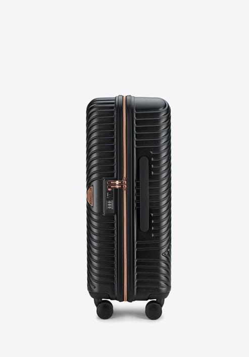 Un set de valize din policarbonat cu dungi, negru, 56-3P-84S-77, Fotografie 3