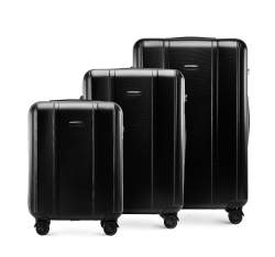 Un set de valize din policarbonat cu relief vertical, negru, 56-3P-71S-1, Fotografie 1