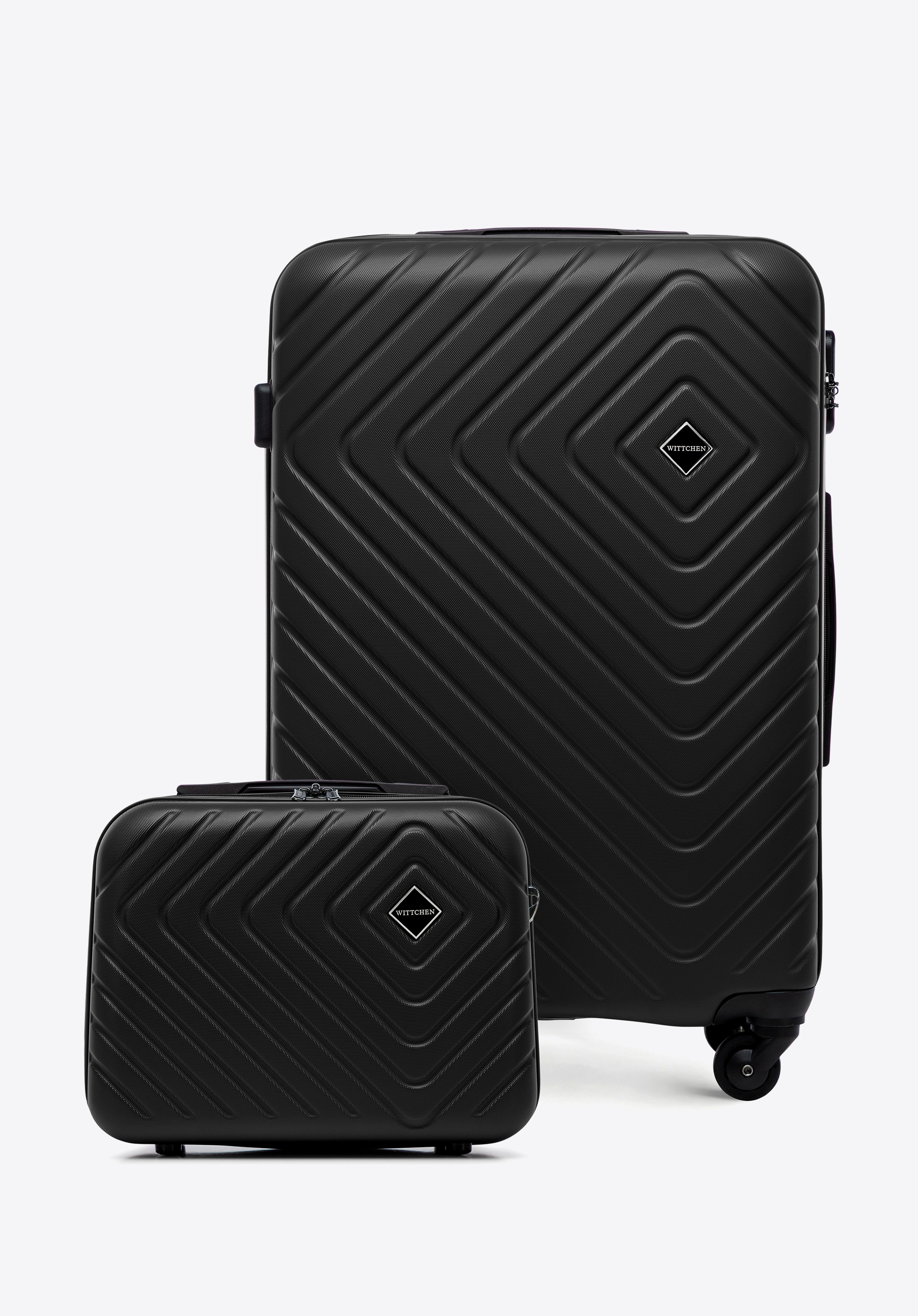 Valiză medie și trusă cosmetică din ABS cu relief geometric, negru, 56-3A-752-11K, Fotografie 1