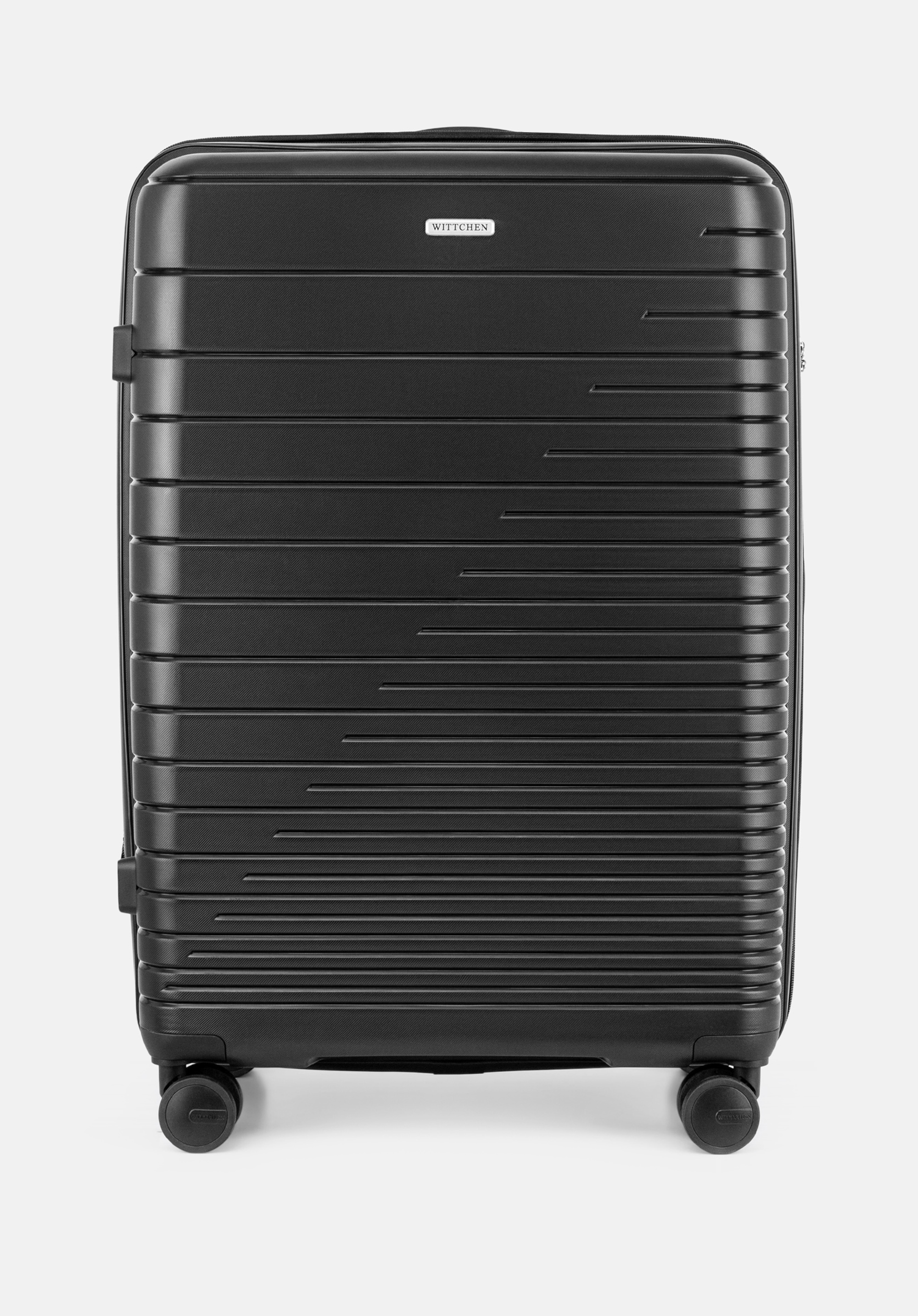 Valiză mare din polipropilenă cu curele lucioase, negru, 56-3T-163-10, Fotografie 1