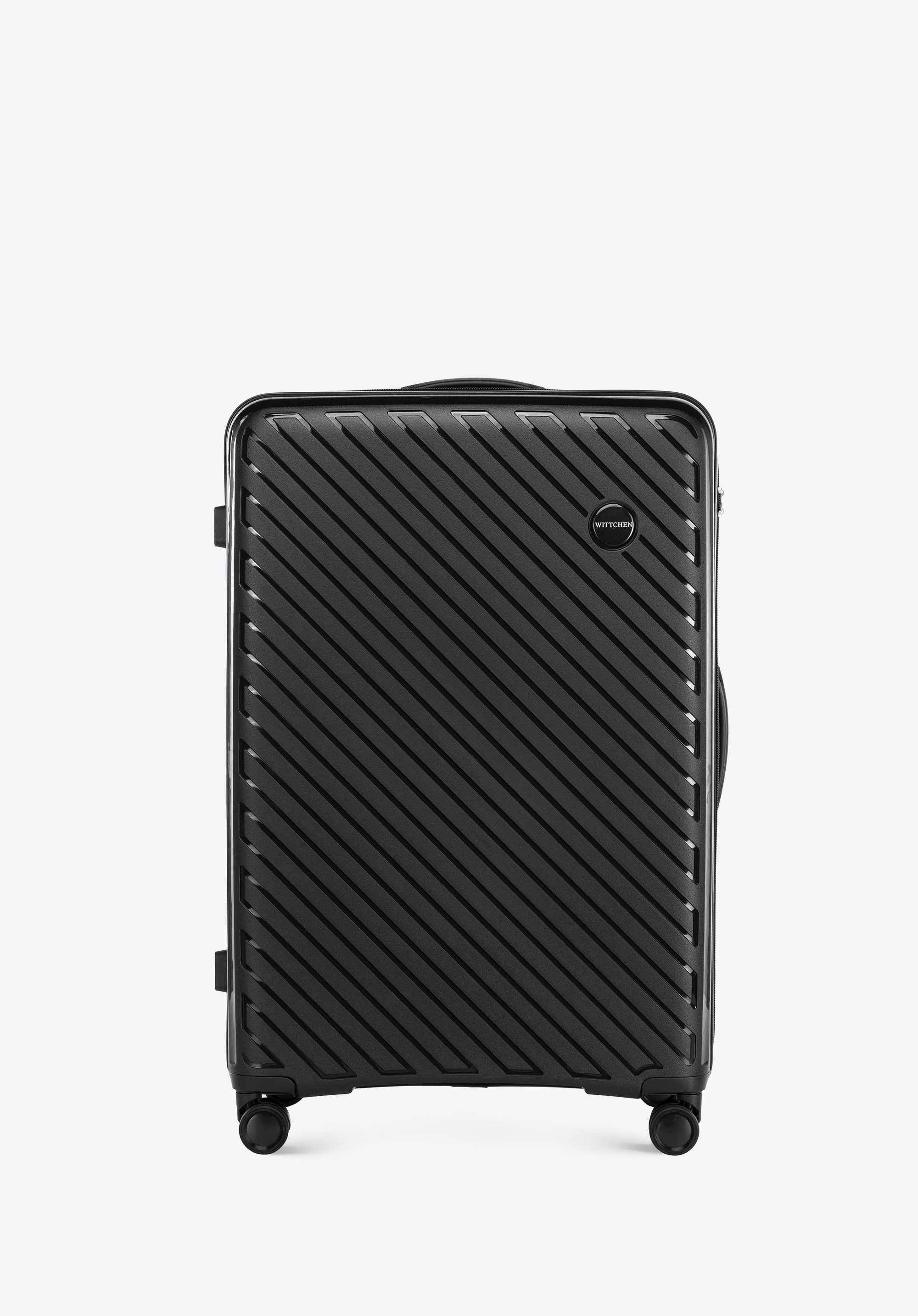 Valiză mare din polipropilenă cu dungi în relief, negru, 56-3T-203-50, Fotografie 1