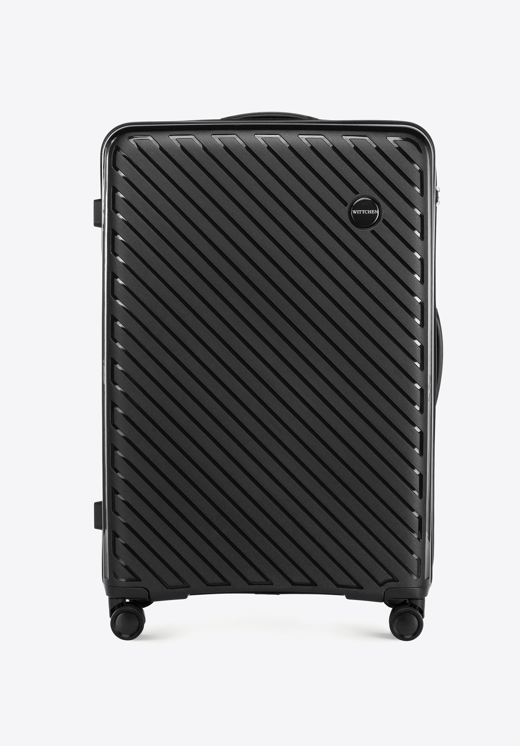 Valiză mare din polipropilenă cu dungi în relief, negru, 56-3T-203-10, Fotografie 1