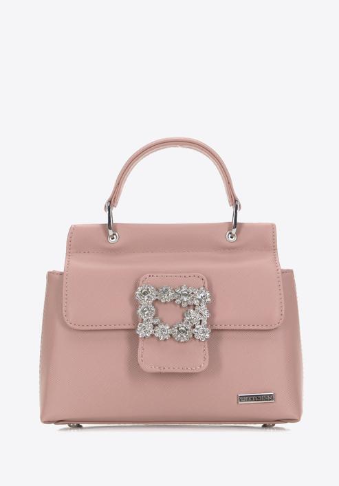 Kisméretű táska műbőrből, fényes csattal, néma rózsaszín, 98-4Y-212-P, Fénykép 1