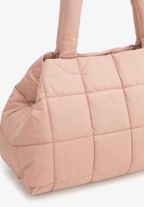 Nagy méretű steppelt női táska, néma rózsaszín, 91-4Y-305-P, Fénykép 5