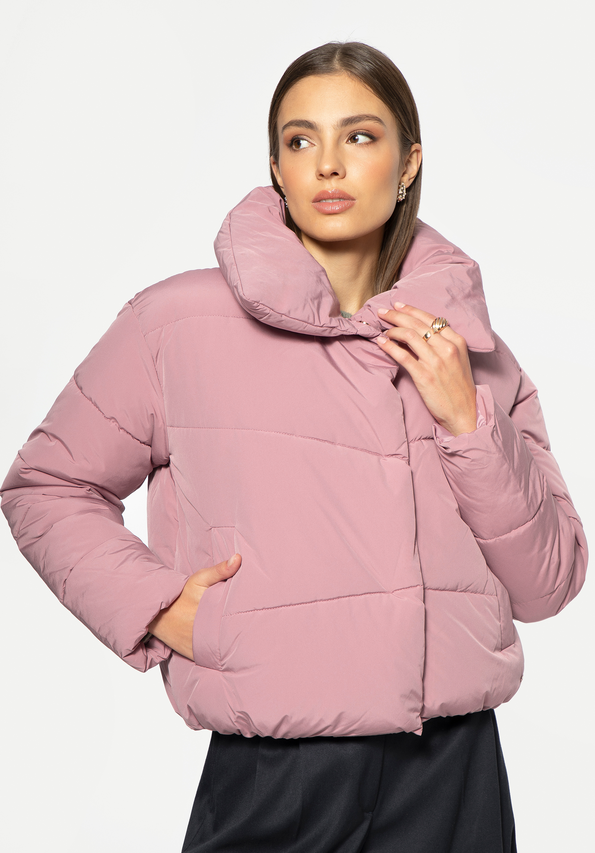 Női oversize steppelt kabát, néma rózsaszín, 95-9D-105-P-L, Fénykép 1