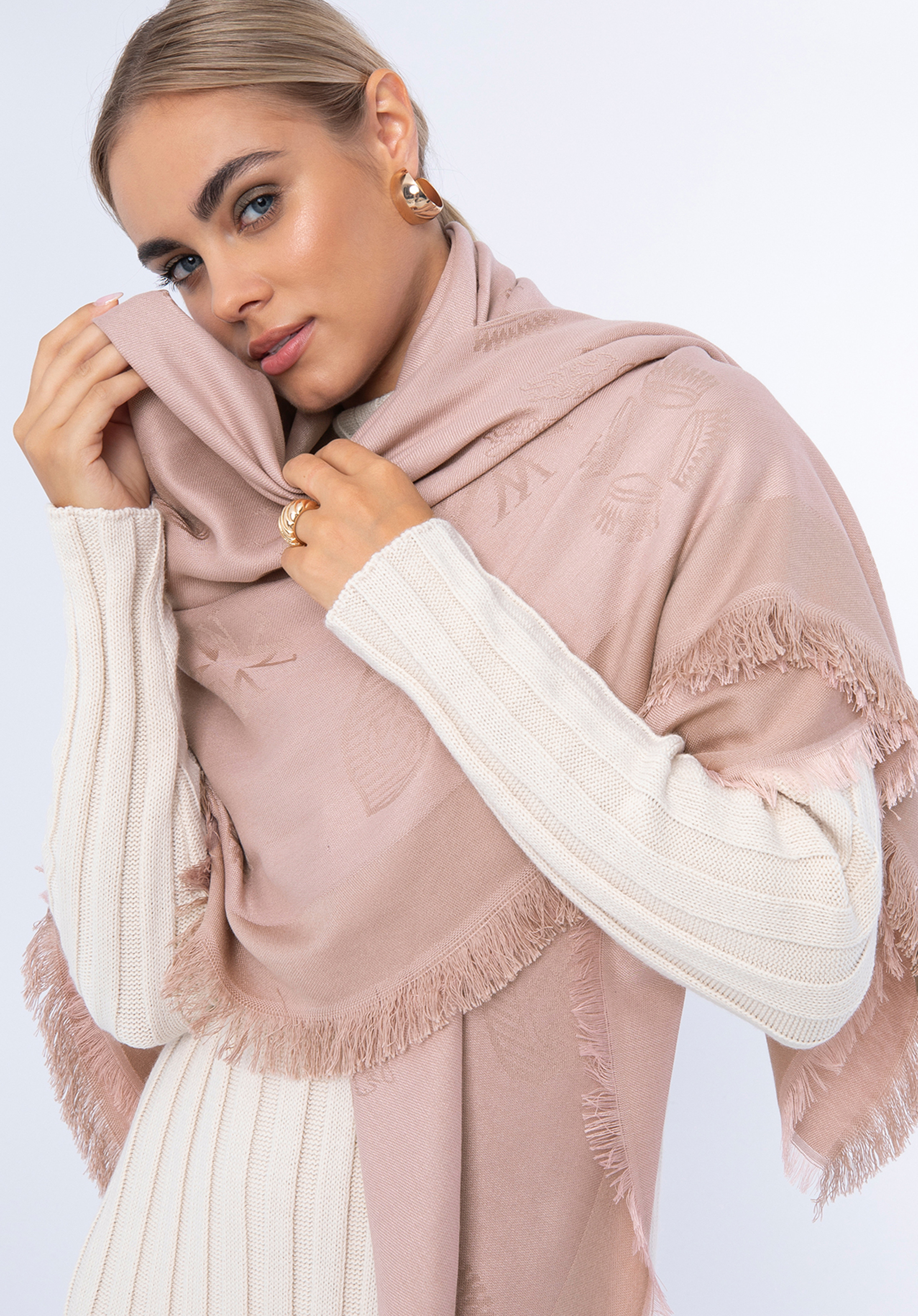 Női monogramos kendő, néma rózsaszín, 97-7D-001-P, Fénykép 1