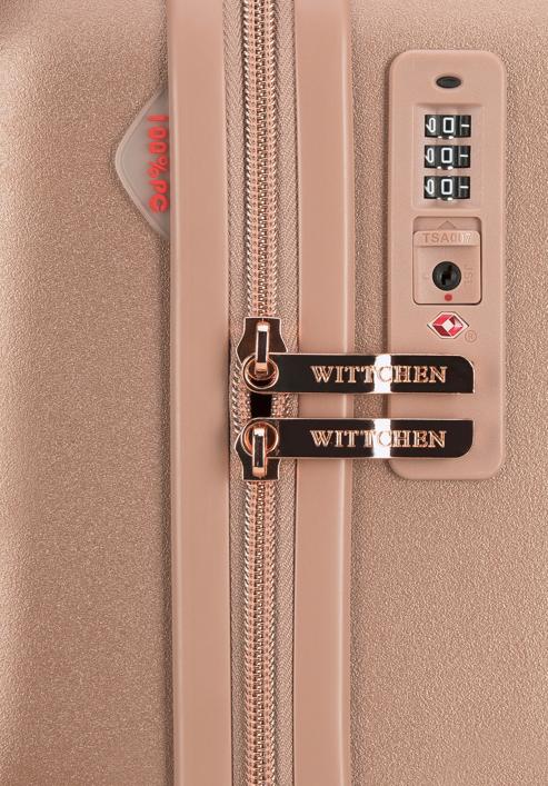 Polikarbonát kabinbőrönd vörösarany cipzárral, néma rózsaszín, 56-3P-131-77, Fénykép 8