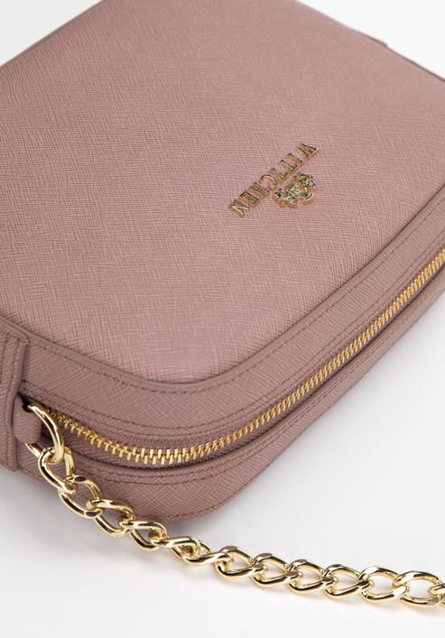 Saffiano bőr láncos crossbody táska, néma rózsaszín, 29-4E-019-P, Fénykép 4