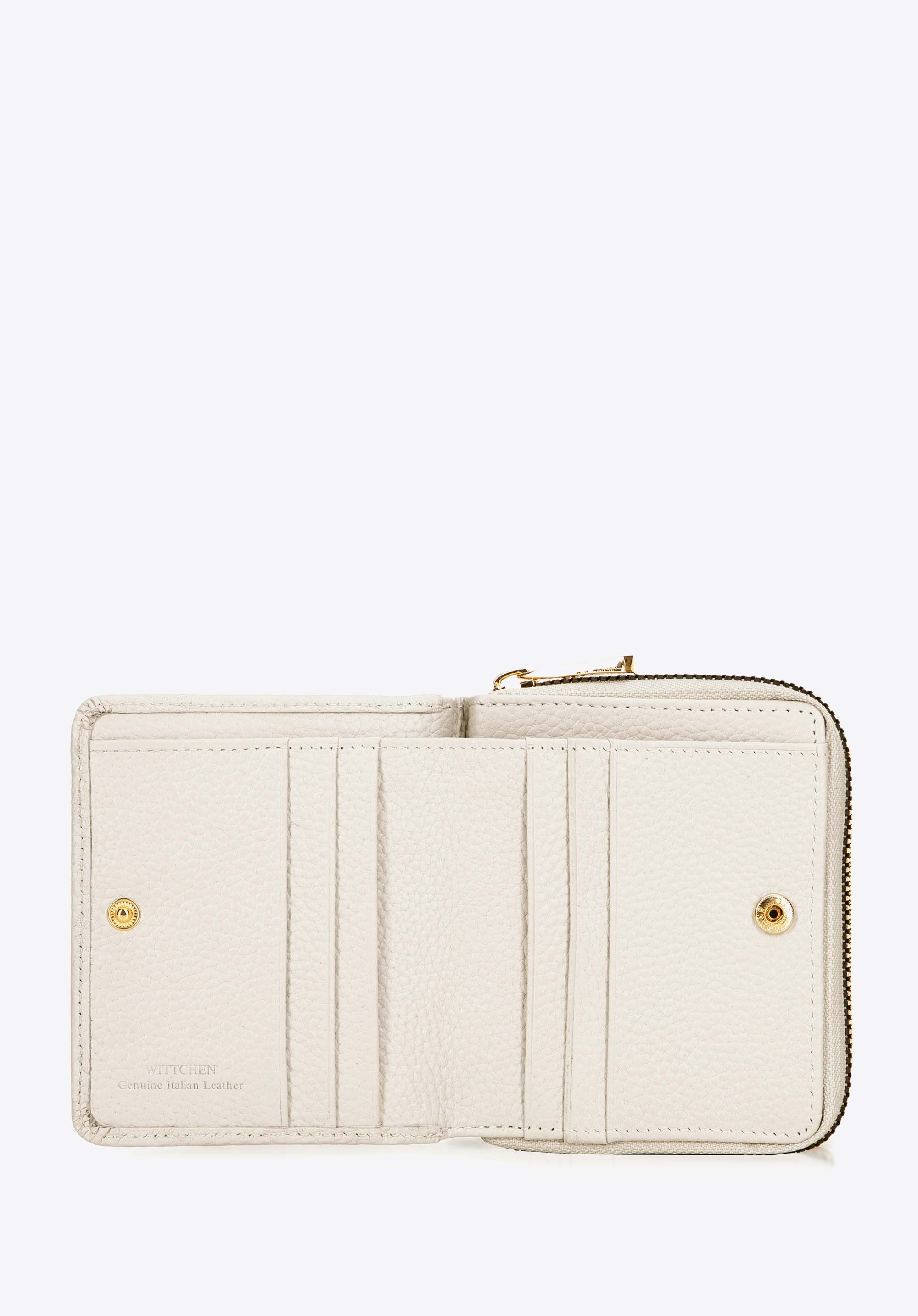 Damen-Geldbörse aus geprägtem Leder, nicht-gerade weiss, 99-1E-308-9, Bild 1