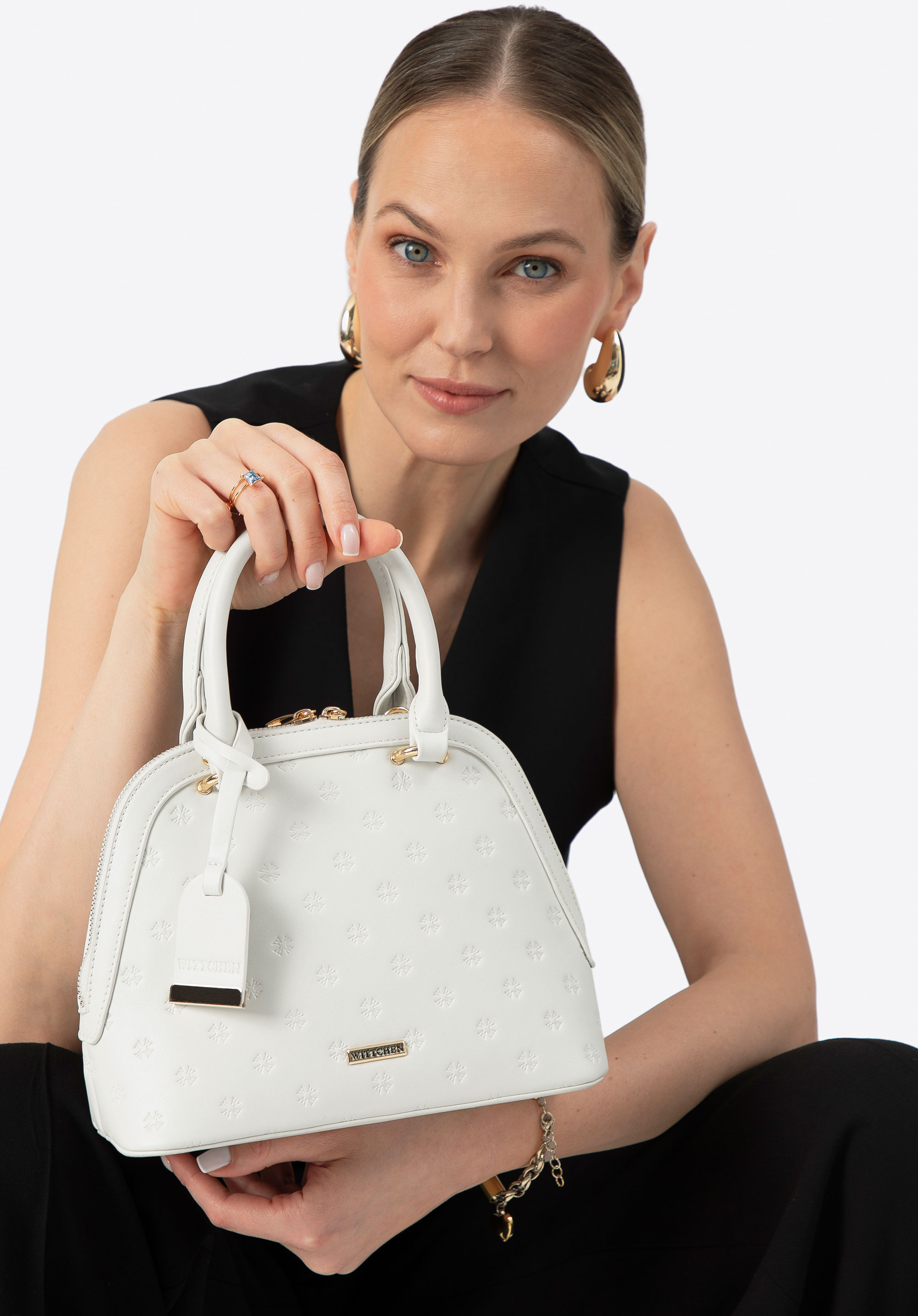 Damenhandtasche aus Öko-Leder mit Trapez, nicht-gerade weiss, 100-4Y-222-0, Bild 1