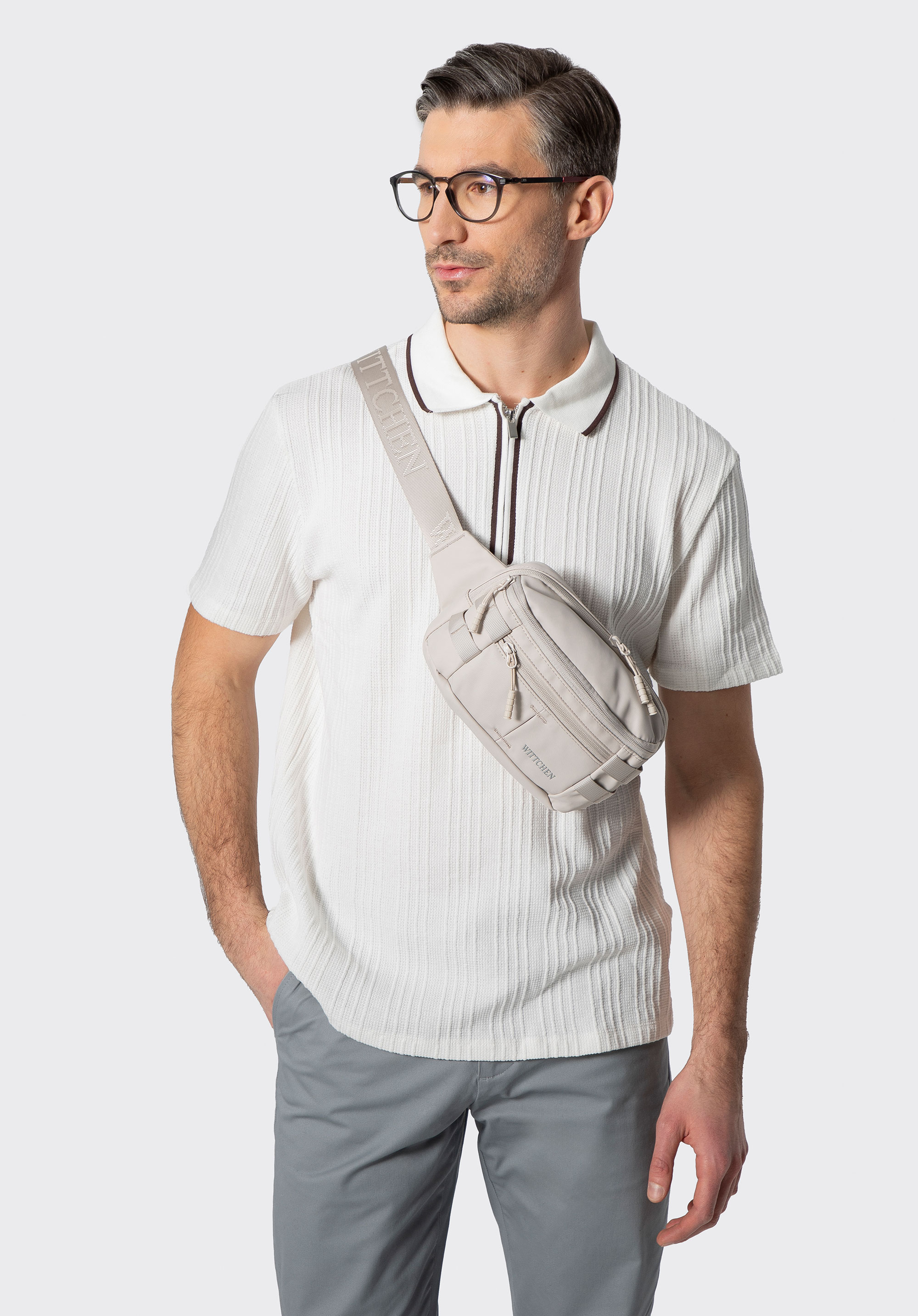 Herren-Bauchtasche mit RFID-Schutz, nicht-gerade weiss, 102-3P-807-0, Bild 1