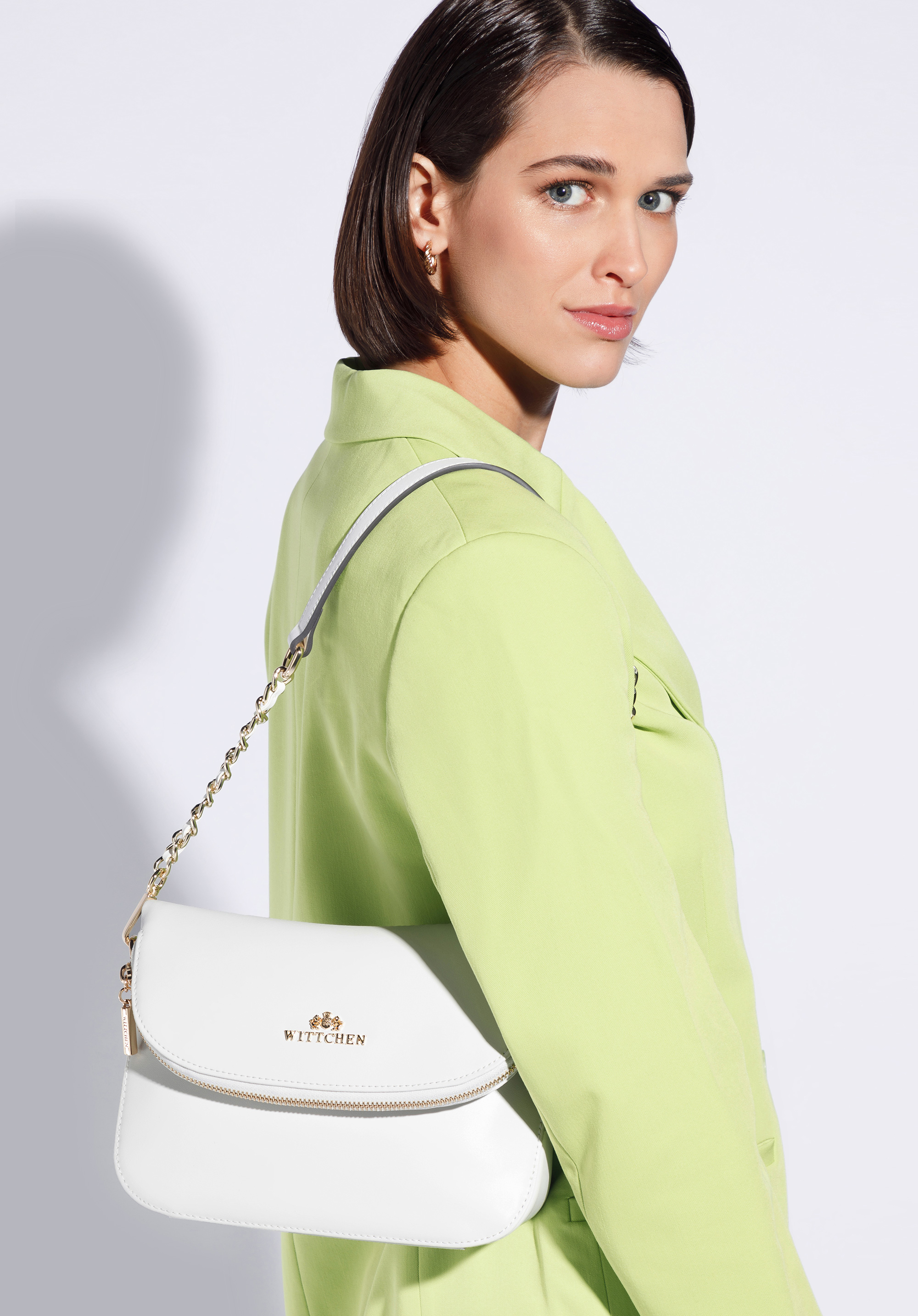 Kleine Umhängetasche aus Leder mit Tasche in der Klappe, nicht-gerade weiss, 96-4E-605-0, Bild 1