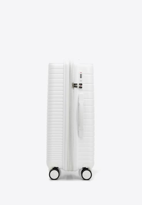 Mittelgroßer Koffer aus Polypropylen mit glänzenden Riemen, nicht-gerade weiss, 56-3T-162-86, Bild 2