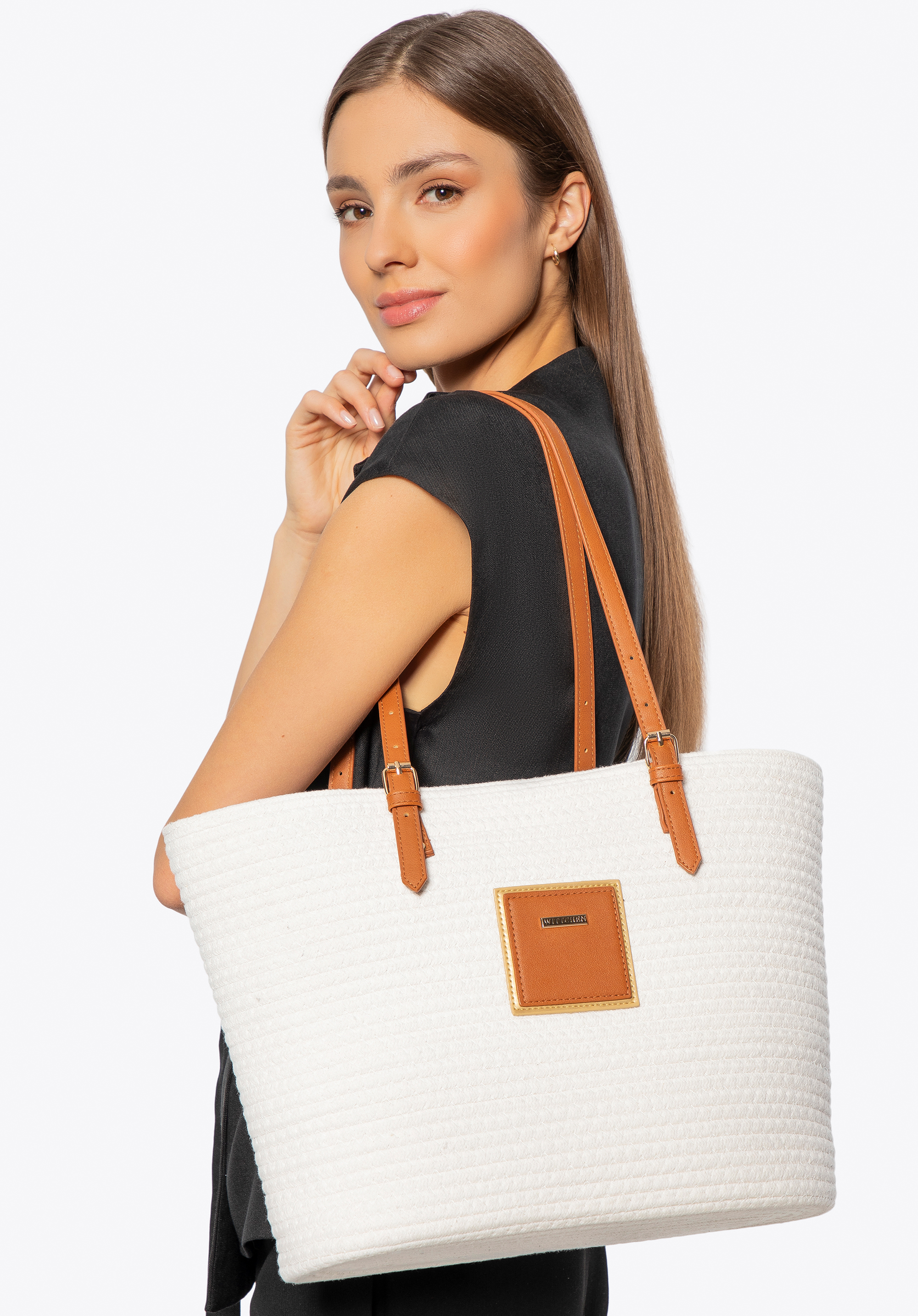 Shopper-Tasche aus Baumwollmischung für Damen, nicht-gerade weiss, 100-4Y-900-0, Bild 1
