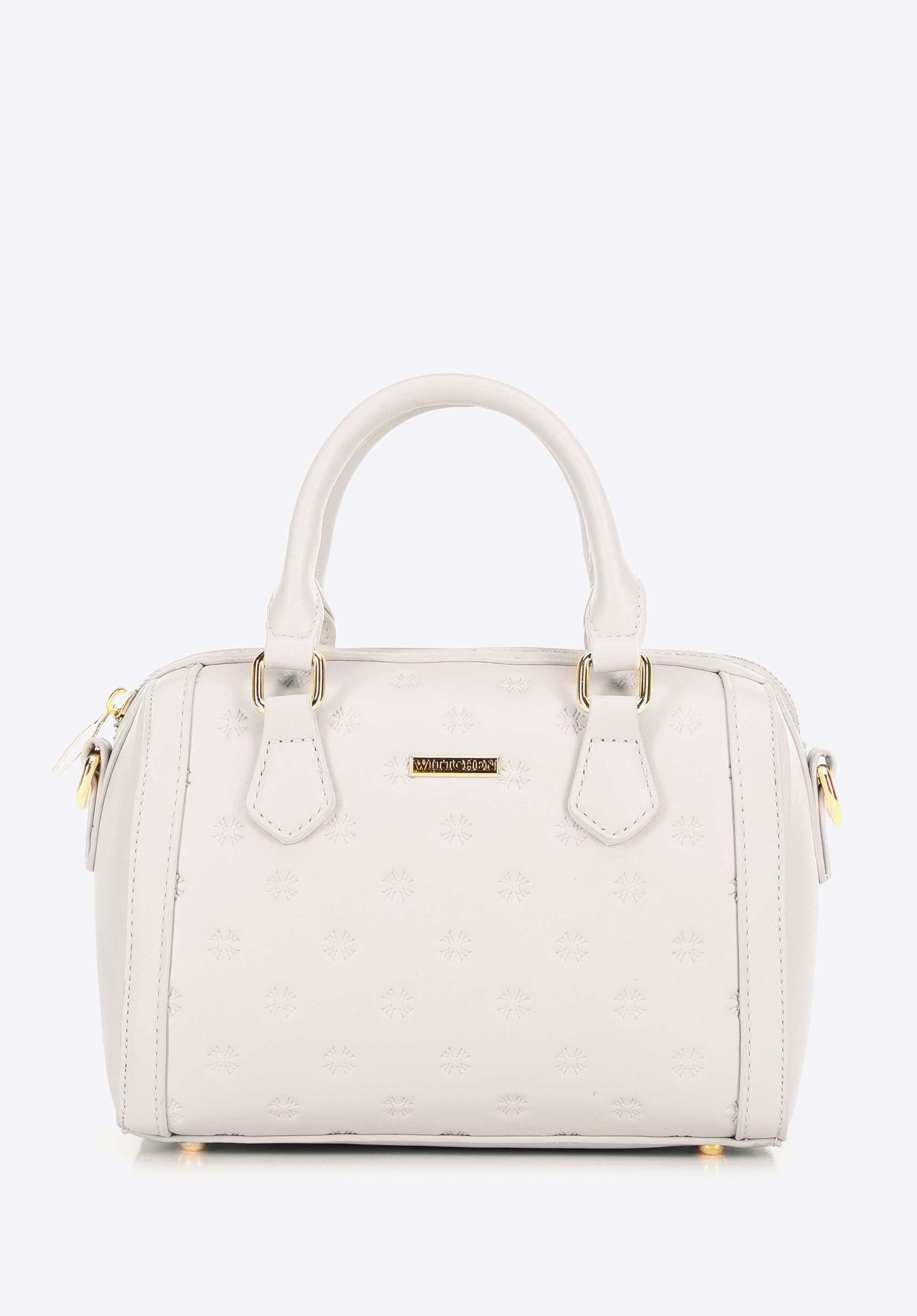 Geantă tote damă din piele artificială cu monogramă, nuanță de alb, 100-4Y-224-0, Fotografie 1