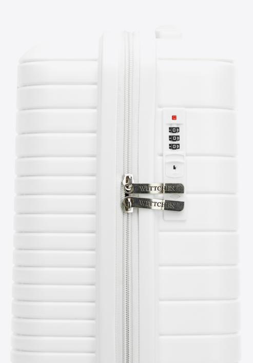 Valiză de cabină din polipropilenă cu dungi strălucitoare, nuanță de alb, 56-3T-161-35, Fotografie 7