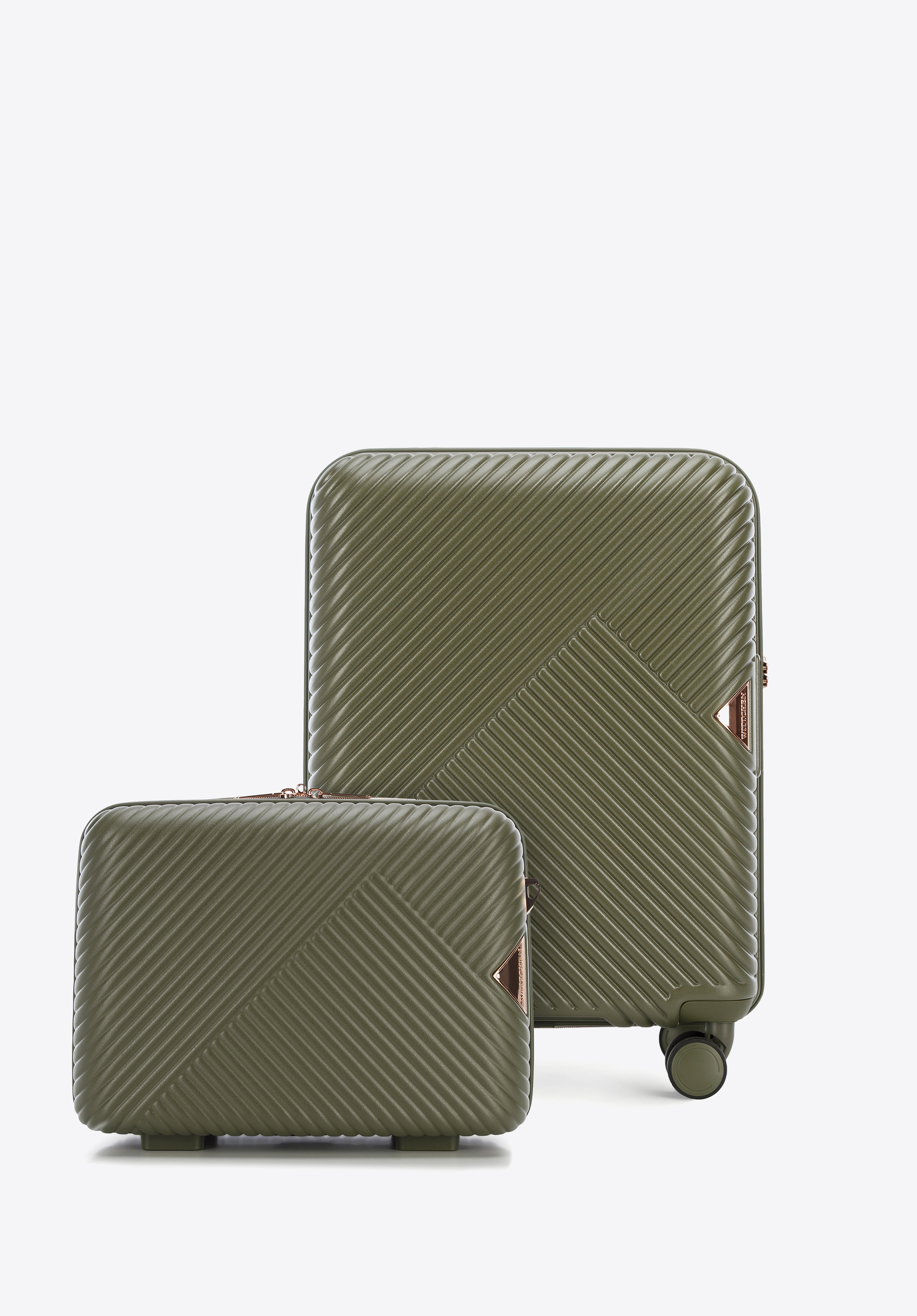 Polykarbonátový kufrík a kozmetický kufrík s pruhovaným dizajnom, olivová, 56-3P-841-35K, Obrázok 1