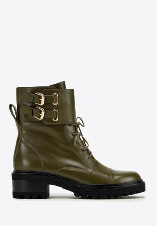 Dámské kožené boty s přezkami, olivový, 97-D-520-Z-41, Obrázek 1