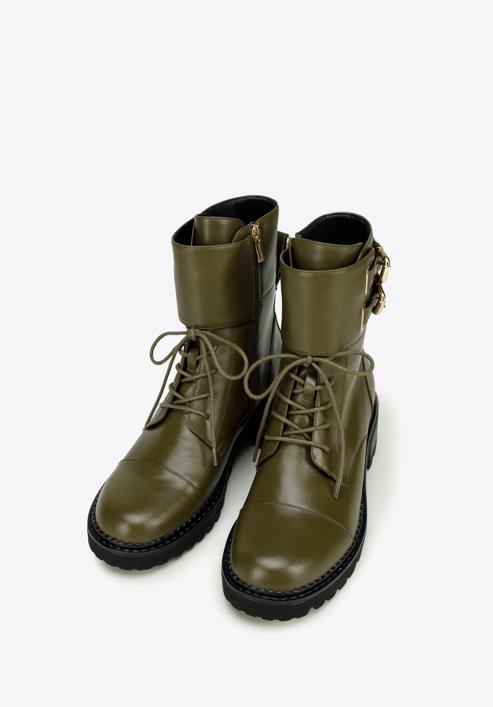 Dámské kožené boty s přezkami, olivový, 97-D-520-1-41, Obrázek 2