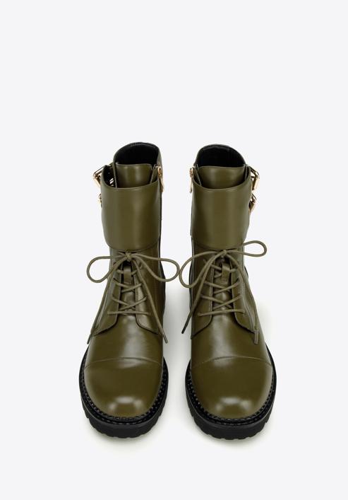 Dámské kožené boty s přezkami, olivový, 97-D-520-Z-40, Obrázek 3