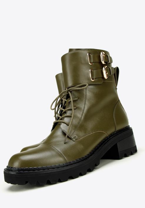 Dámské kožené boty s přezkami, olivový, 97-D-520-3-36, Obrázek 7