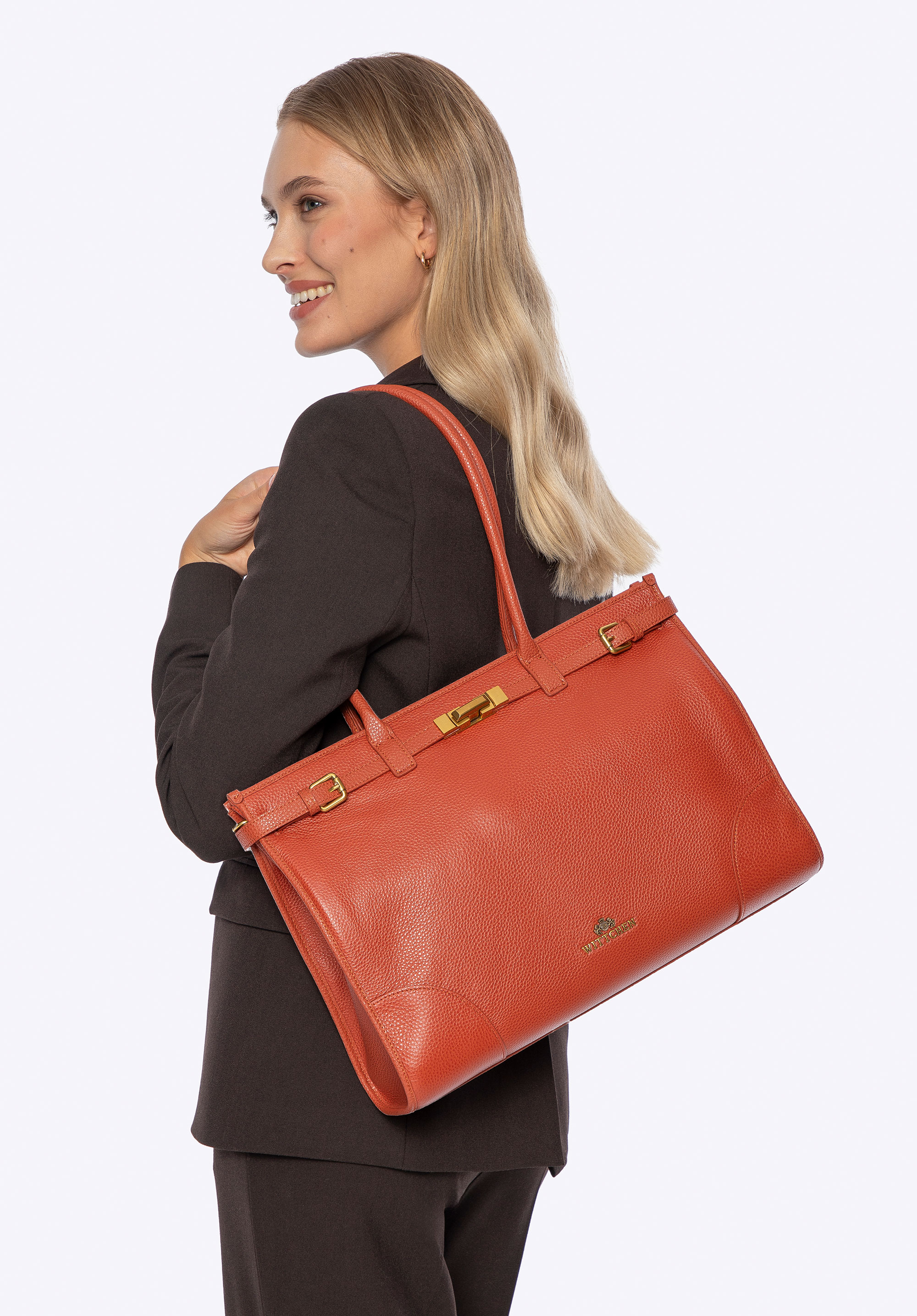 Damen-Shopper aus Leder mit genarbter Struktur, orange, 101-4E-205-6, Bild 1