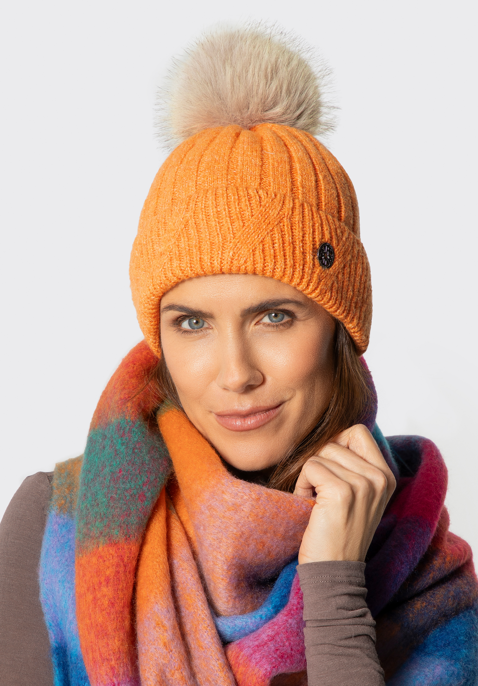 Wintermütze mit Bommel für Damen, orange, 101-HF-205-6, Bild 1