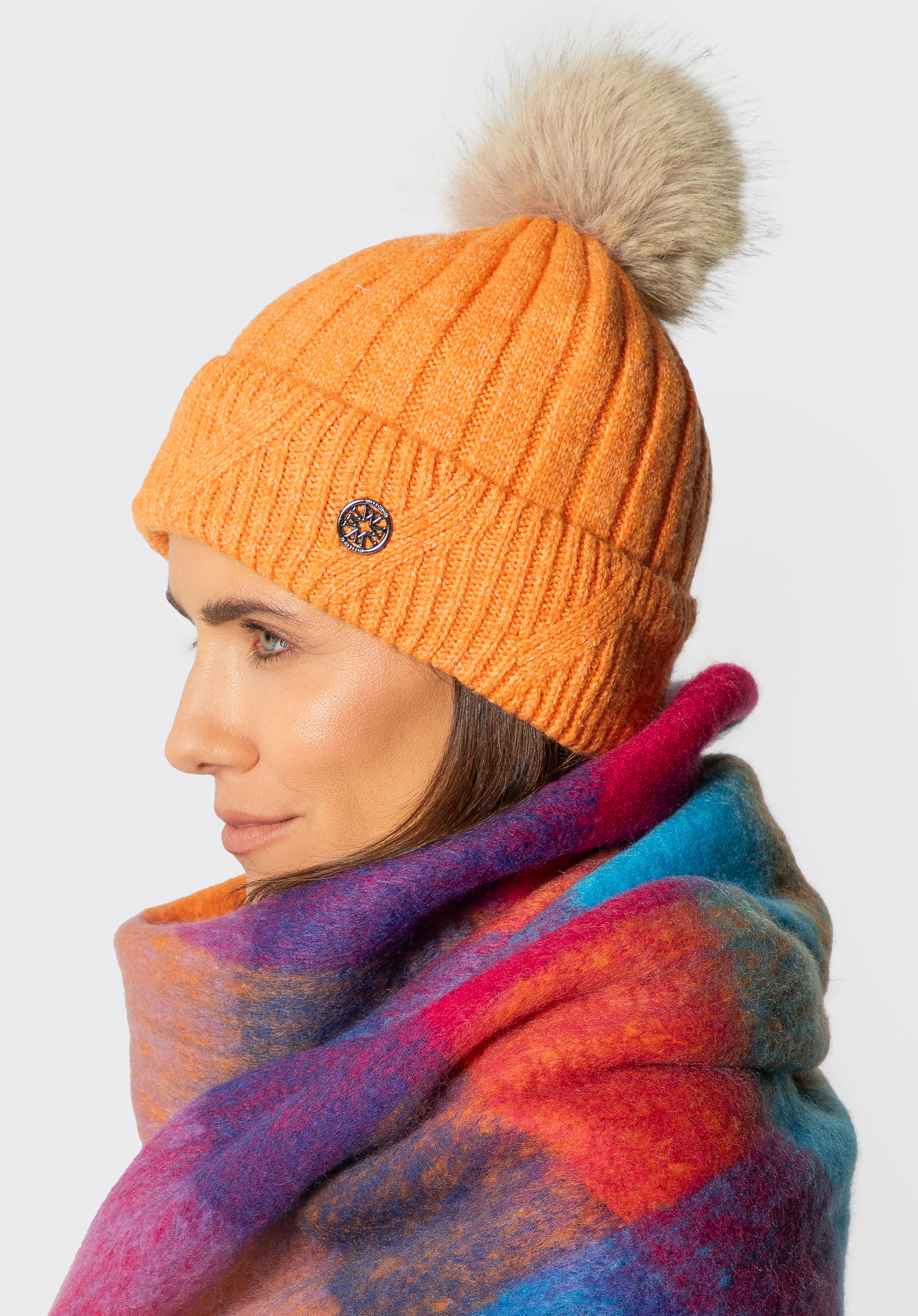 Wintermütze mit Bommel für Damen, orange, 101-HF-205-6, Bild 1