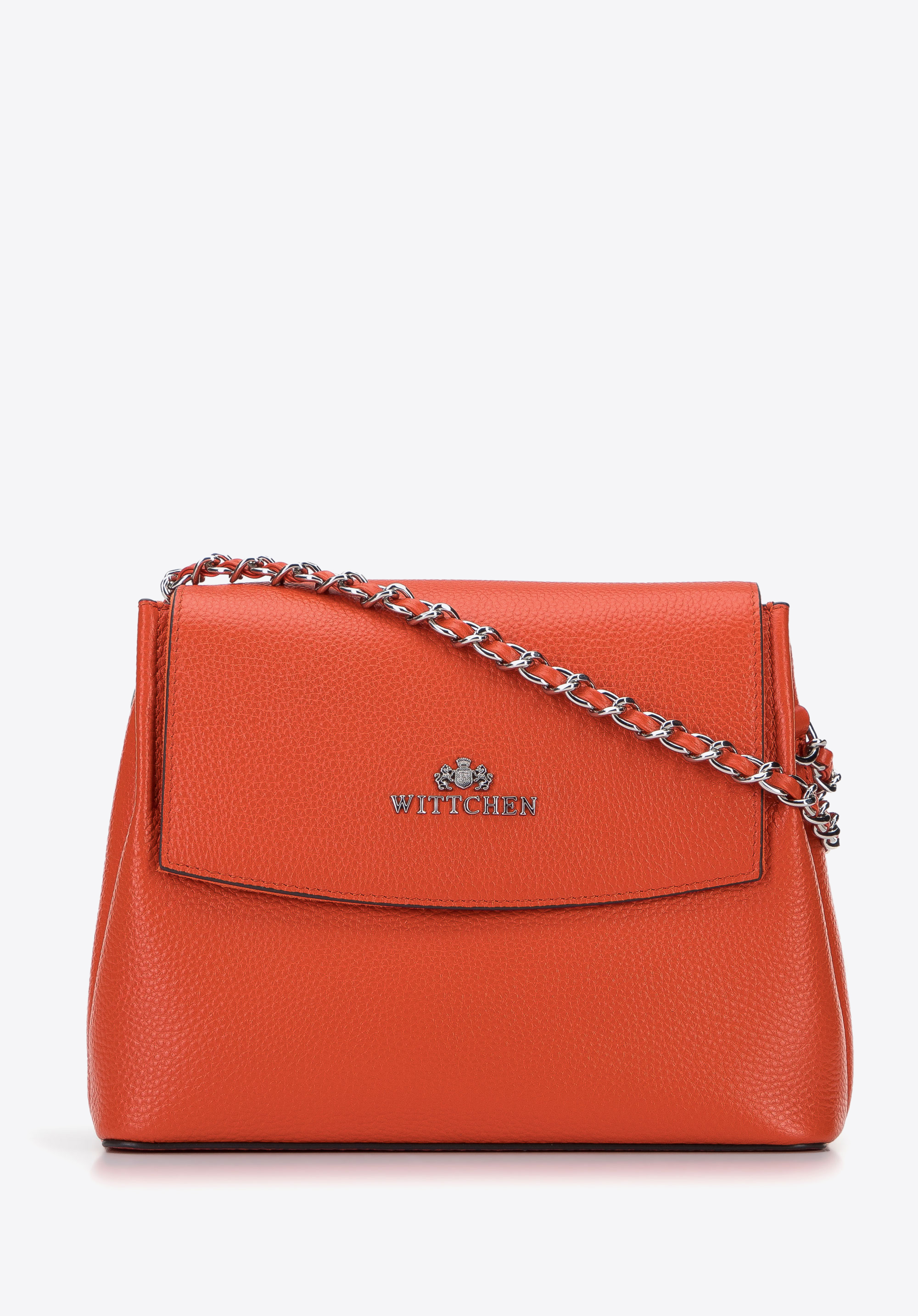 Damenhandtasche aus Leder an einer Kette, orange, 95-4E-632-6, Bild 1